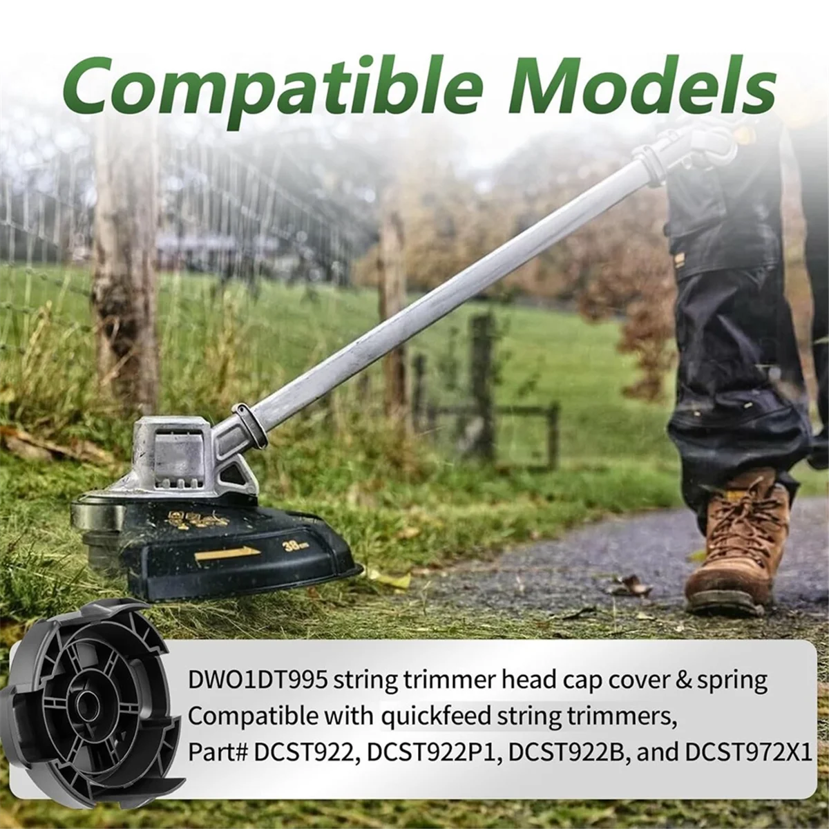 A002 DWO1DT995 Weed Trimmer Head Cap & Spring Replacement for Quickfeed String Trimmer Head, Parts DCST922P1 DCST922B