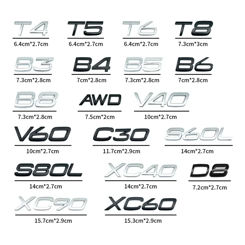 

T4 T5 T6 T8 AWD Emblem Car Bumper Trunk Sticker For Volvo D2 D3 D4 D5 D6 D7 D8 V40 V60 XC40 XC60 XC90 C30 S60L S80L Accessories
