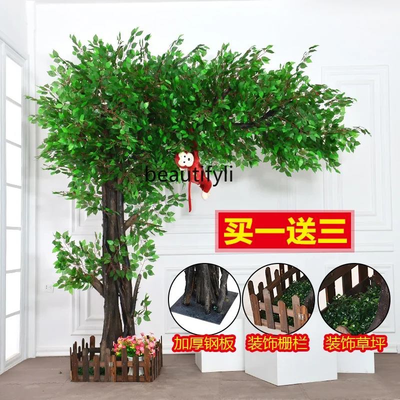 Artificial tree simulation banyan tree simulation large plant decoration hotel lobby decoration solid wood trunk