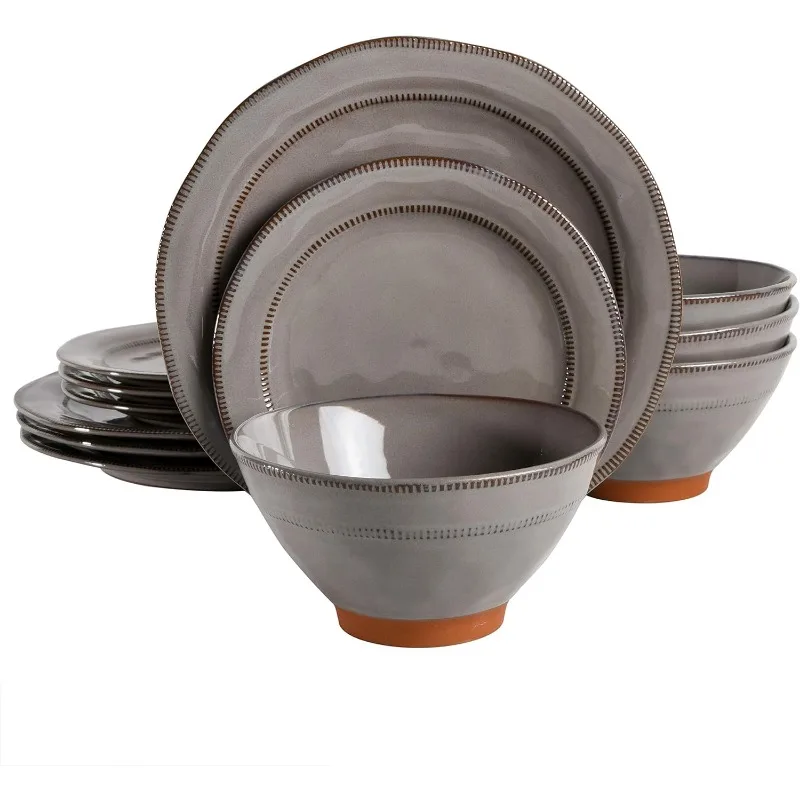 

Terranea Round Reactive Glaze Terra Cotta Dinnerware Set, Service for Four (12pcs)