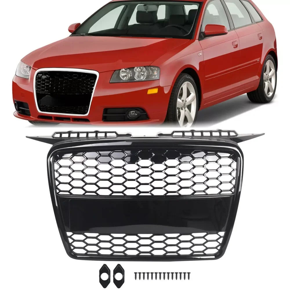 Glossy Black Car Front Bumper Center Grille Mesh Honeycomb Racing Radiator Grille For Audi A3/A3 Quattro 8P 2004-2008 8P4853651A