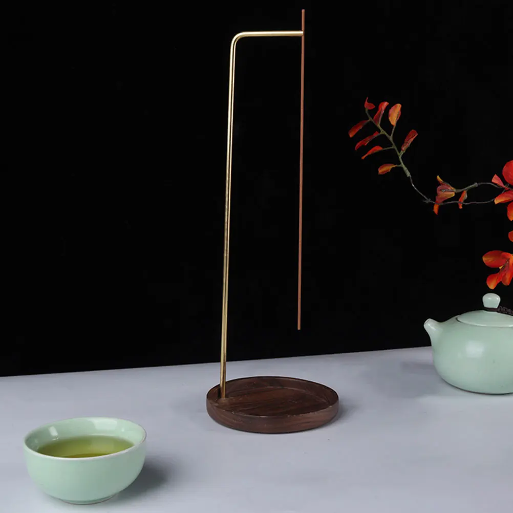 

Incense Stick Holder with Wood Base Creative Design Aromatherapy Home Decor Desktop Fragrance Burner Stable Tray Black Walnut