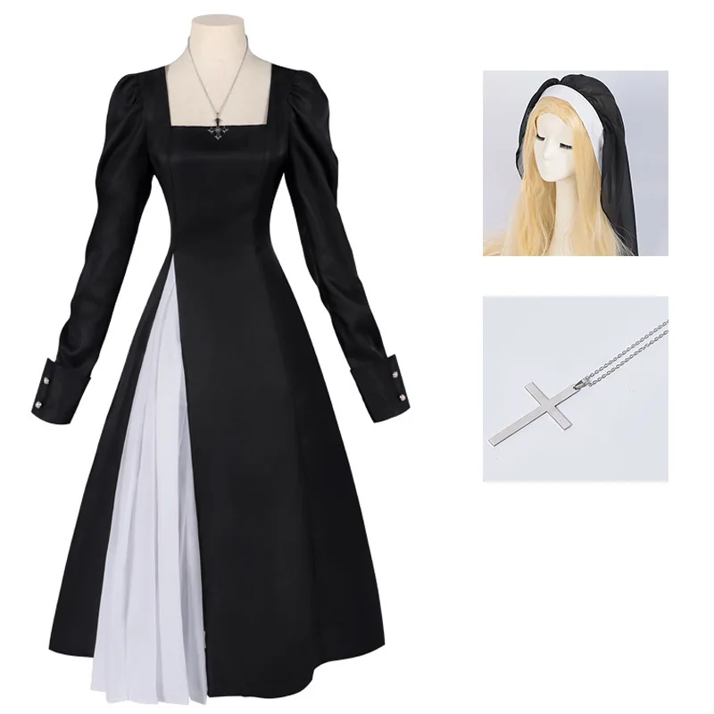 

Adult Women New Cosplay Easter Nun Long Sleeve Splicing Contrast Color Dress Medieval Vintage Theme Party Role Playing Suits