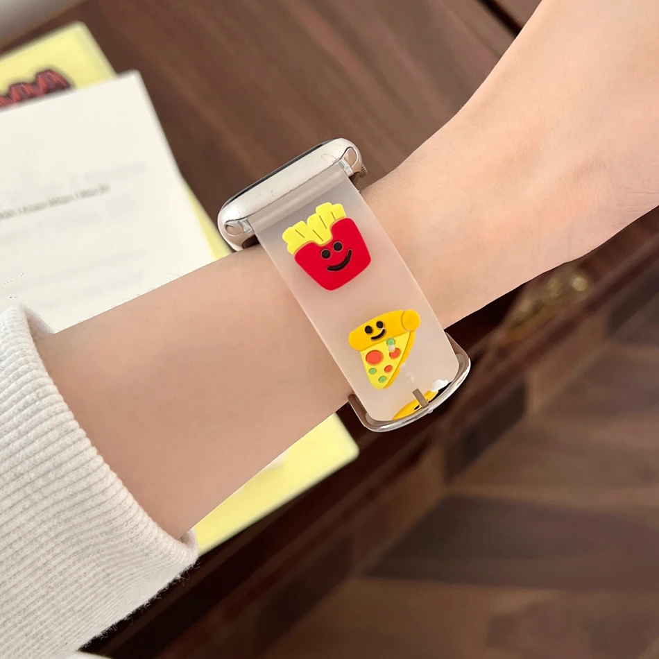 Bracelet en Silicone dessin animé 3D, pour Apple Watch UItra 2 9 8 7 6 5 4 SE, Bracelet à fleurs série iWatch 42mm 40mm 41mm 38mm 49mm 45mm 44mm