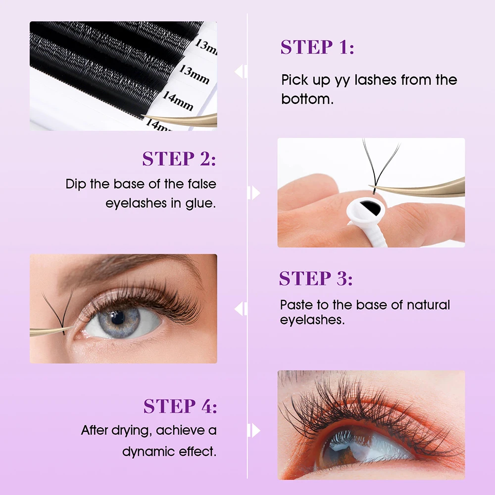 MASSCAKU Heißer Verkauf 8-15mm und Mix Größe Multi-textur Doppel Split Tipps Lash C D Curl flauschige YY Geformte Wimpern für Schönheit Salon – Detail 6