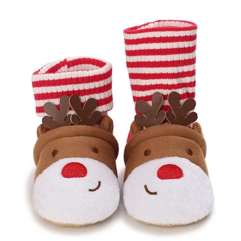 Chaussons de Noël coordonnants pour nouveau-nés, chaussettes de pied du Père Noël, bottes pour bébés, dessin animé mignon, pantoufles chaudes d'hiver