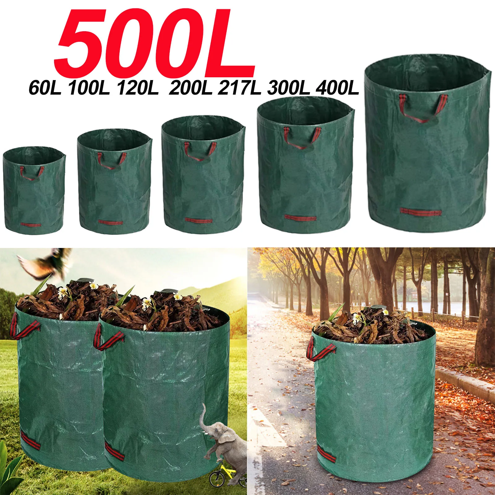 Garden Waste Bags Large Green Recycling Bale Rubbish Bags 5PCS 500L