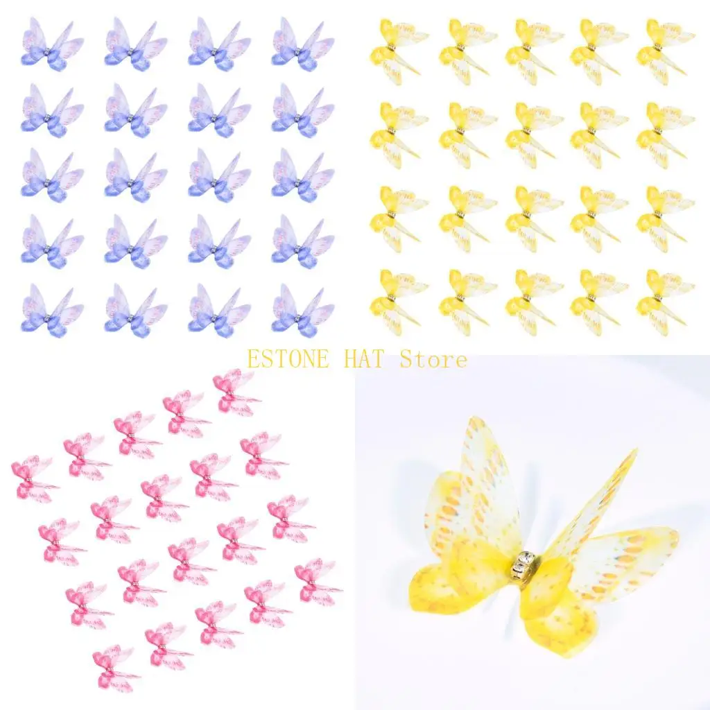 

49MF 20 шт., пришивные нашивки из органзы, стразы, аппликации в виде бабочек, вышитая аппликация для шитья, аксессуары для волос