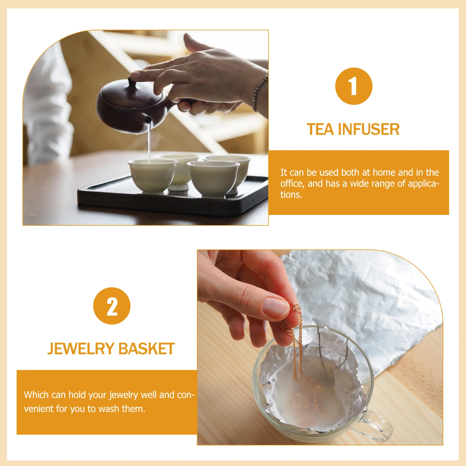 

2Pcs Stainless Steel Jewelry Washing Basket High Temperature Resistant Tea Strainer Mesh for Home Office Cleaning Accessory