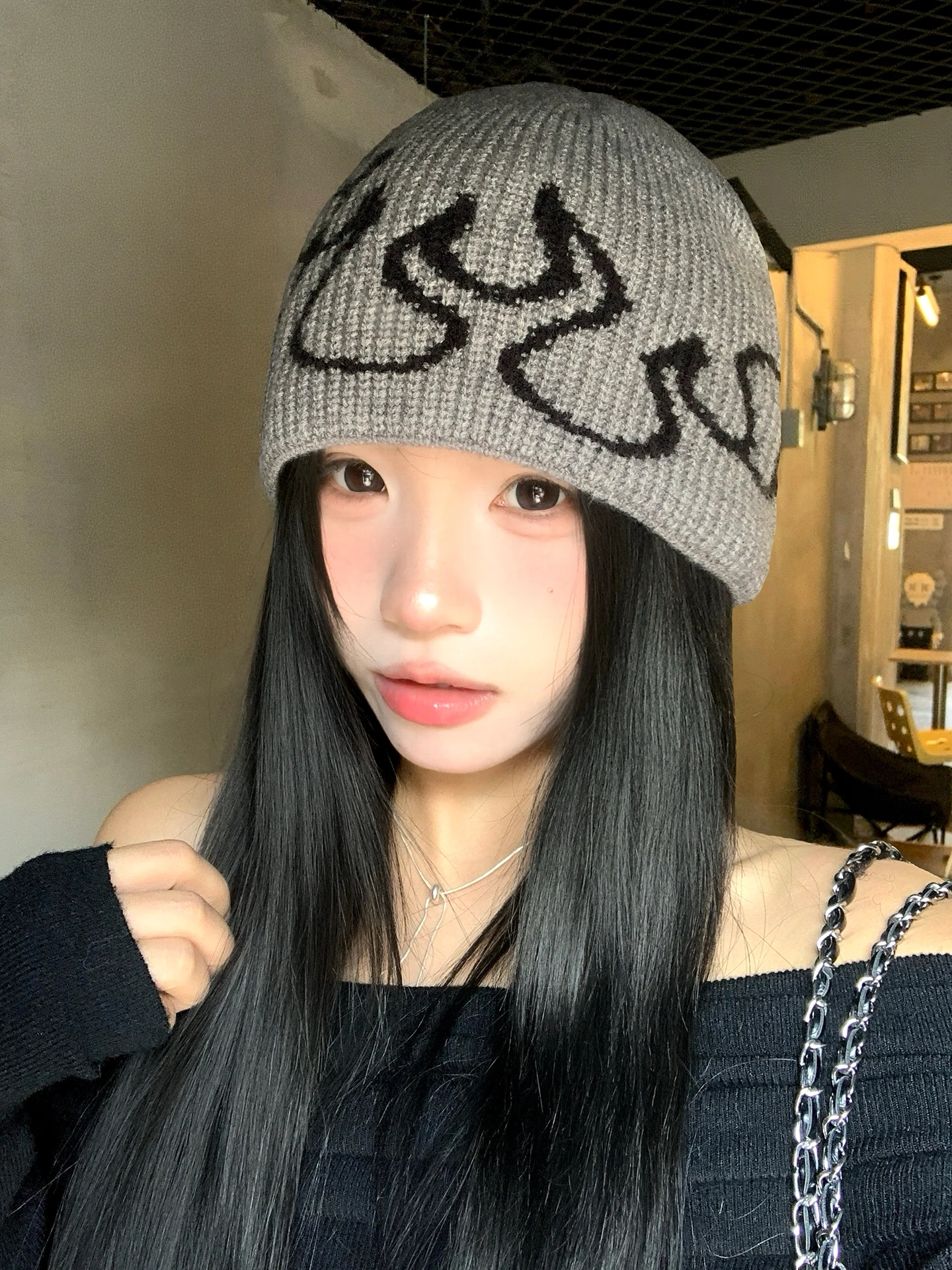 Loose Knitted Woolen Cap Women's Spring Autumn Fashionable Casual Hat Full Coverage Flame Pattern Design Unisex Foldable Hat