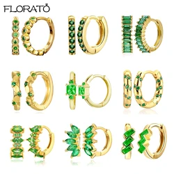 2PCS Elegant Green Minimal Hoop Earrings for Women Crystal Zirconia Small Huggie Thin Cartilage Earring Tragus Piercing Jewelry