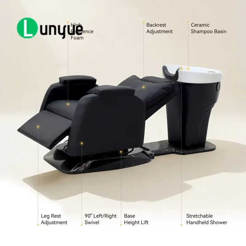 Electric Rotating Shampoo Chair with Basin Semi Reclining Head Treatment Bed for Hair Spa Furniture Comfortable Durable