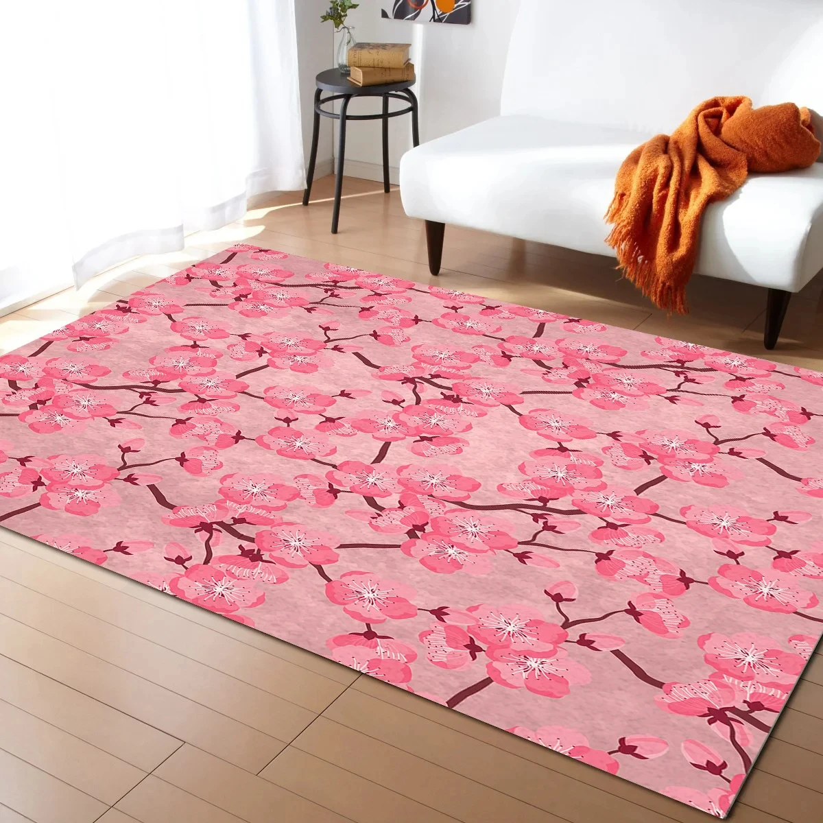 Japanese Cherry Blossoms Carpet for Living Room Bedroom Modern Flower Print Area Rug Anti-slip Sofa Coffee Table Floor Mat