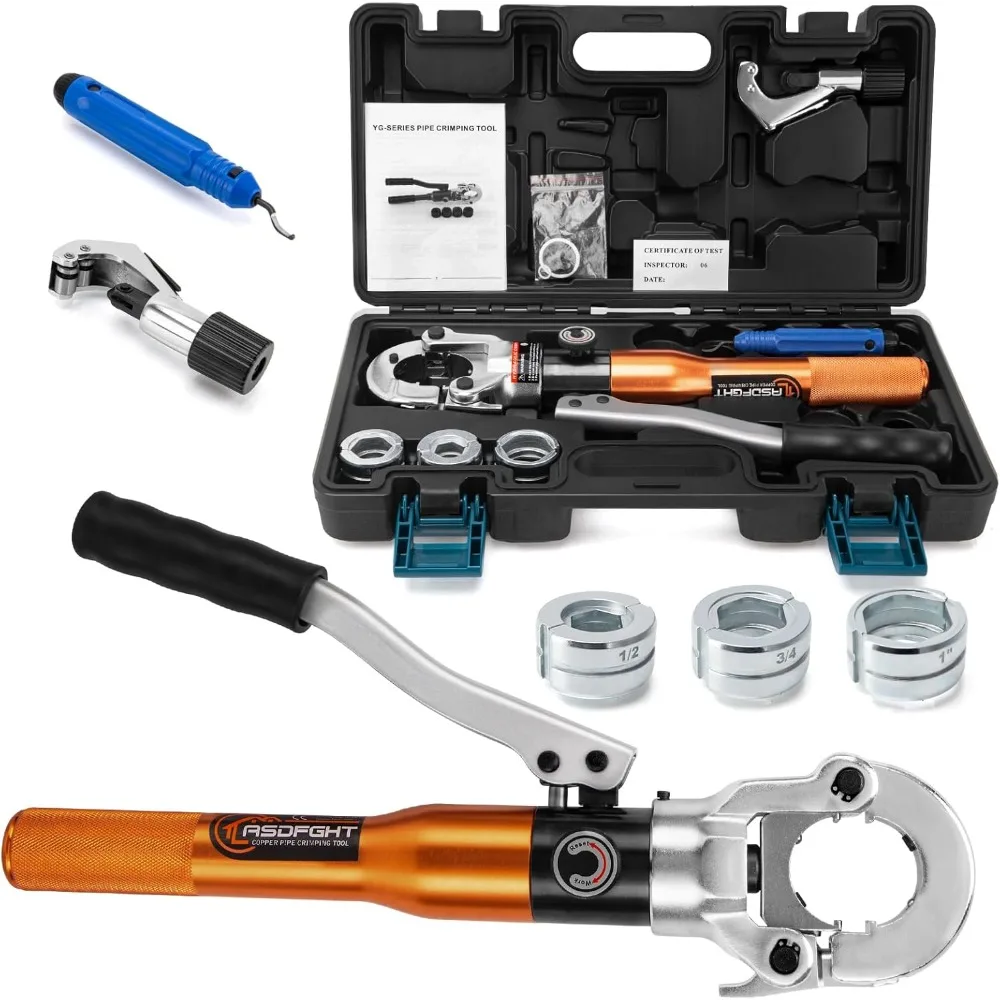 Copper Pipe Crimping Tool - with 1/2", 3/4", 1" Jaws, Copper Tube Fittings Hydraulic Pipe Crimping Tool for Pro Press
