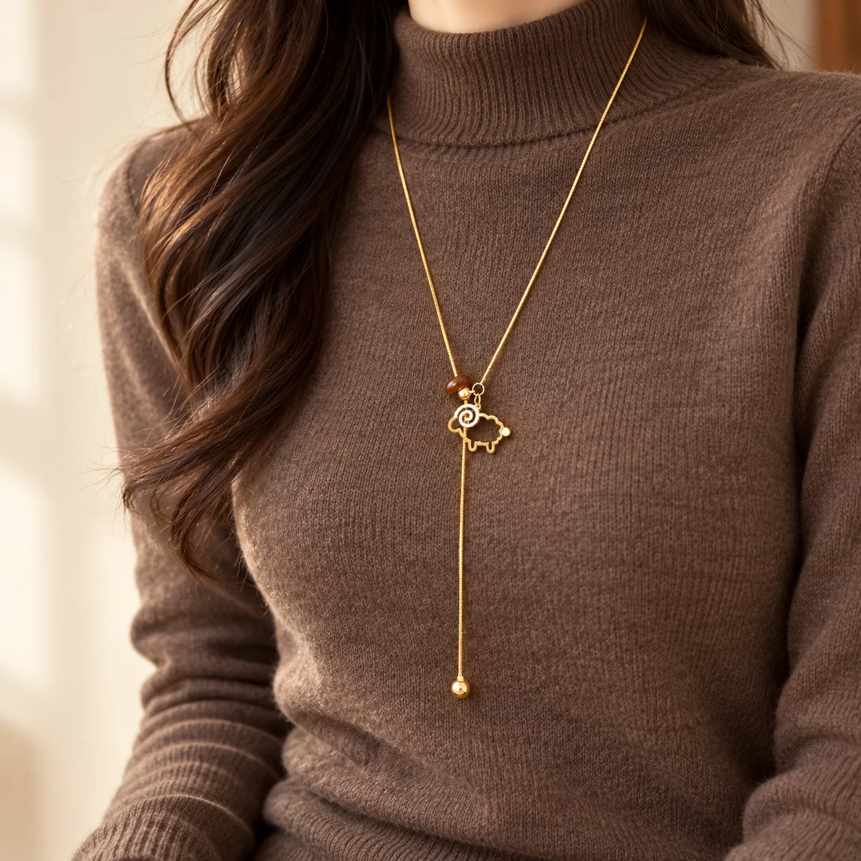 Long Sweater Chain Playful Adjustable Pull Through Necklace Animal Pendant Necklace Hollow Bead Drop Necklace For Gifts Autumn