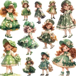 16Pcs/Pack Green Dress Girl Sticker DIY Craft Scrapbooking Album Junk Journal Decorative Stickers
