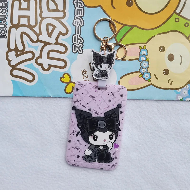 Sanrio Cartoon Cute Kuromi Keychain Bus Card Anti-lost Pick-up Card Badge School ID Card Holder Fashion Pendant Accessories