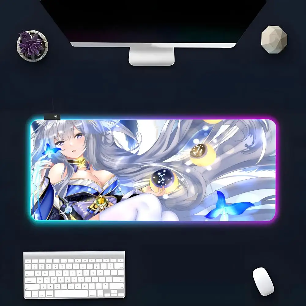 A-Azur Lane Game Mouse Pad All White Large Size Mouse Pad RGB Glow Personality Picture Custom PC Table Mat Carpet Mat Game Playe