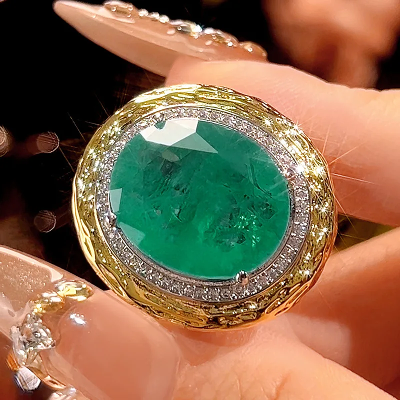 Women Vintage Oval Simulated Emerald Jewelry Set  Inlaid Zircon Pendant Necklace Earrings Ring Luxury Party Statement Jewelry