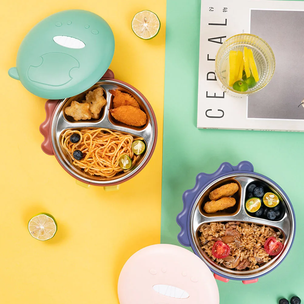 

Anti Fall Suction Plate Insulation Bowl Dishes Stainless Steel Silicone Separate Grids Strong Suction