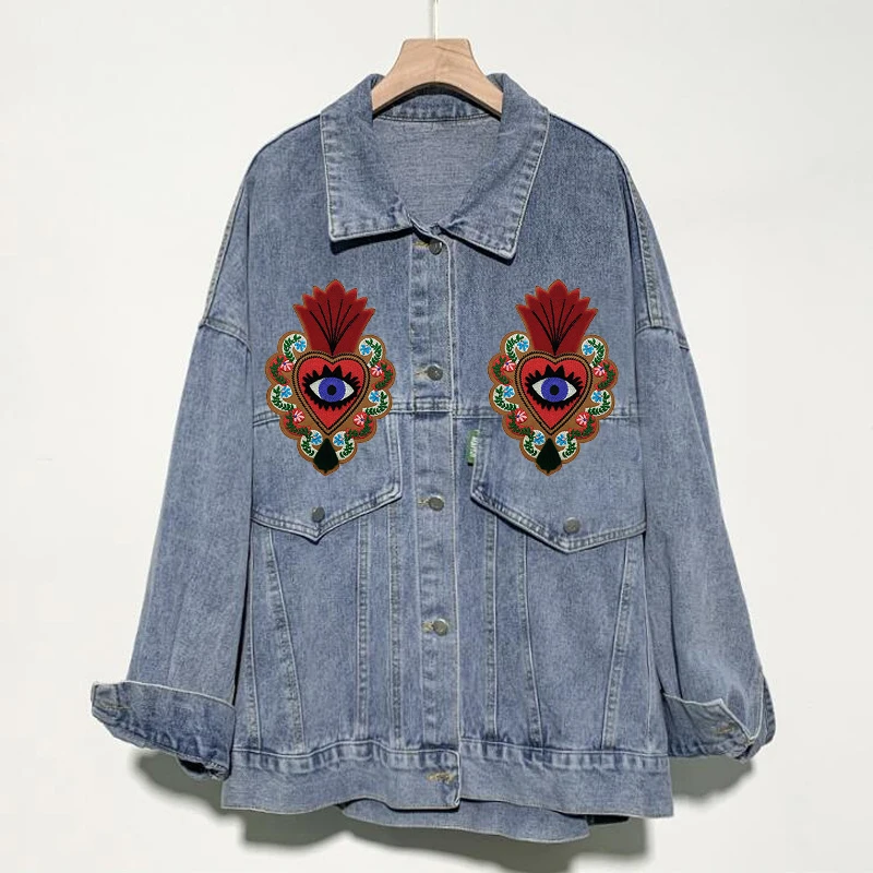 New Embroidery Flower Conflagration Love Heart Eyes Patches Iron on For Jackets Loose Coat Clothing Accessories