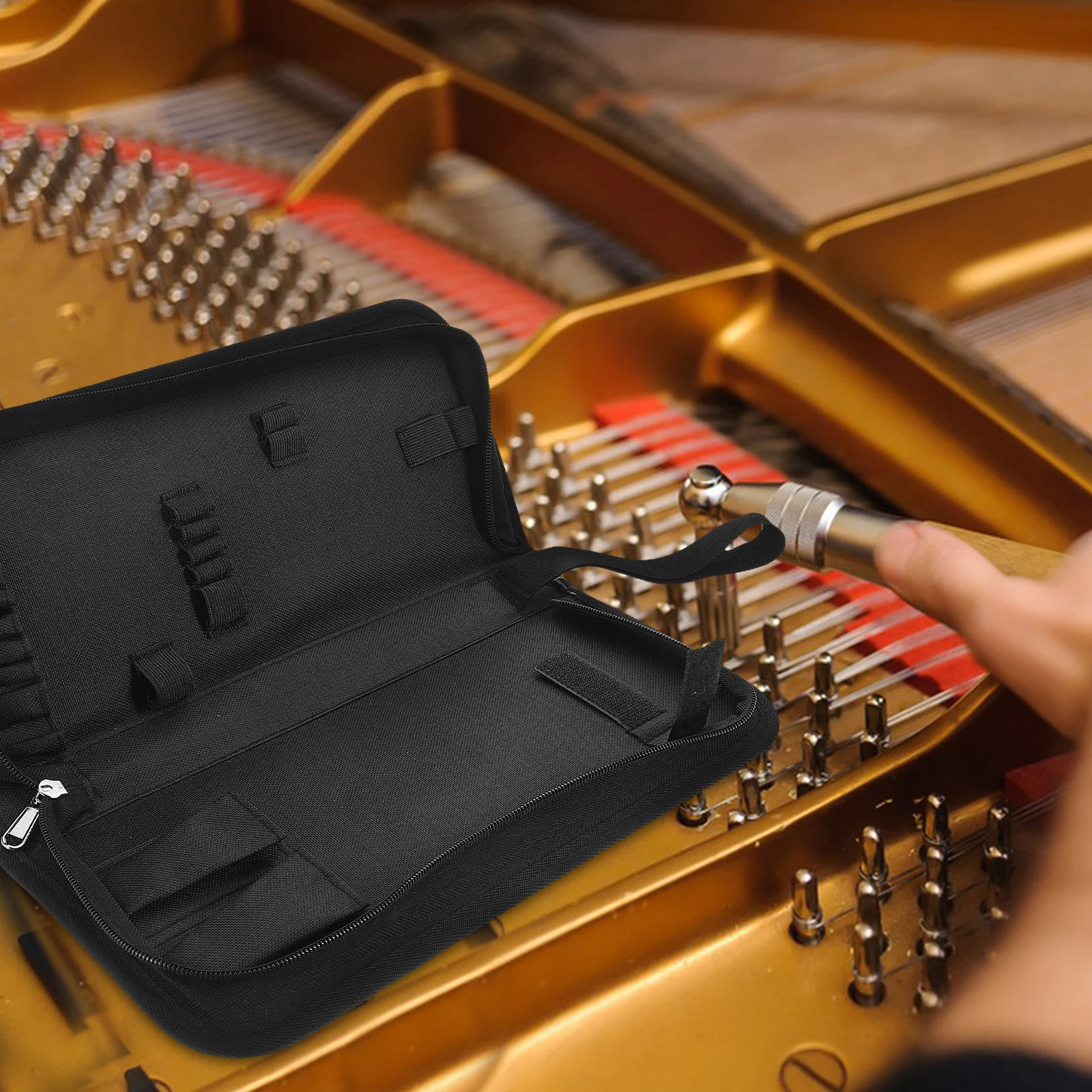 

Portable Piano Tuning Tools Organizer Bag Large Capacity Oxford Cloth Storage for Guitar Piano Maintenance Accessories