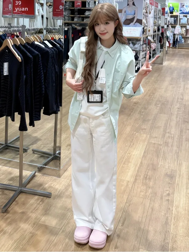 

White Slim Wide Leg Denim Jeans Women's High Waist Drapey Loose Small Size Straight Cut Pants Spring 2026 New Arrival