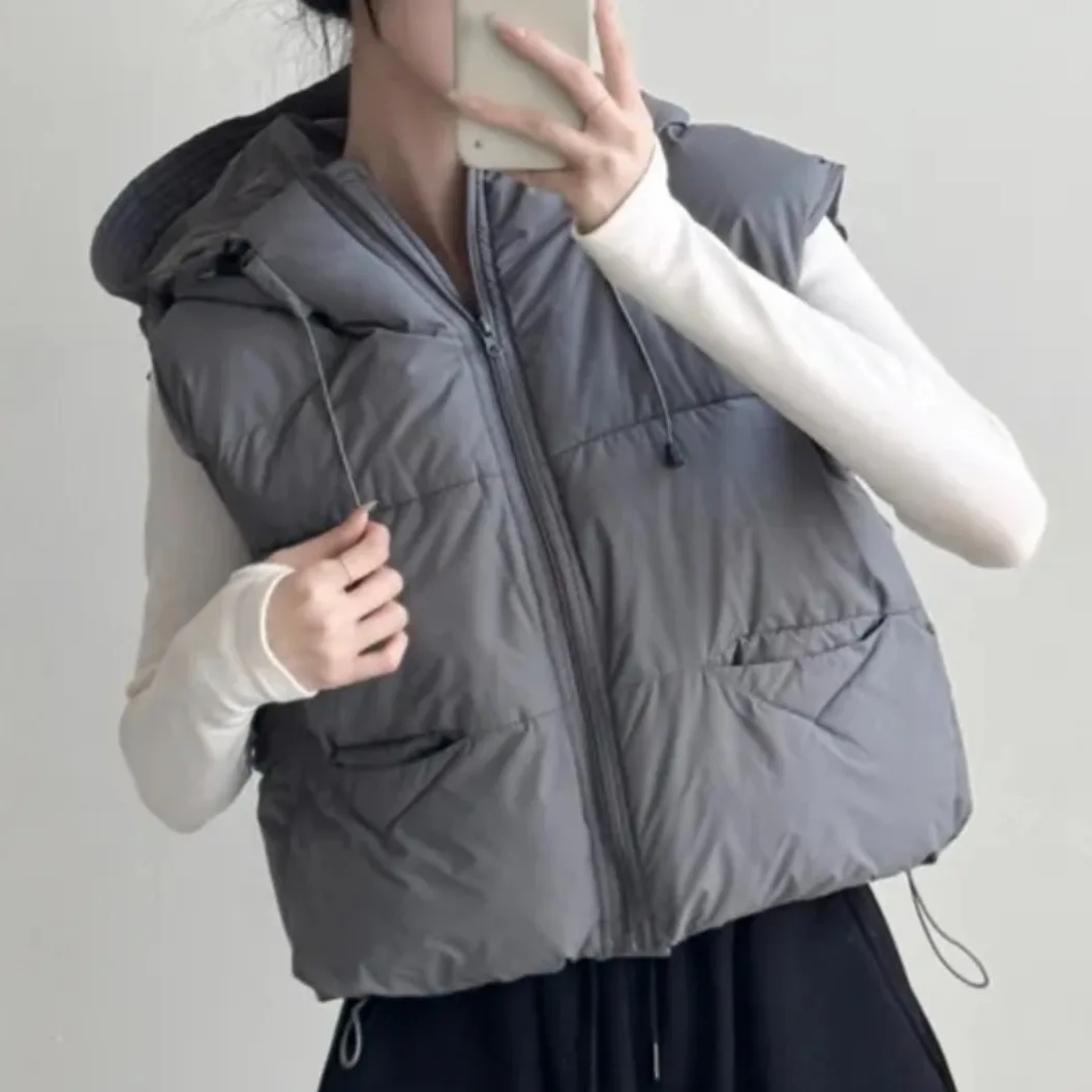 

Шикарный осенне-зимний жилет свободного кроя с капюшоном, пальто на плечо, корейское повседневное дышащее женское хлопковое платье небольшого размера