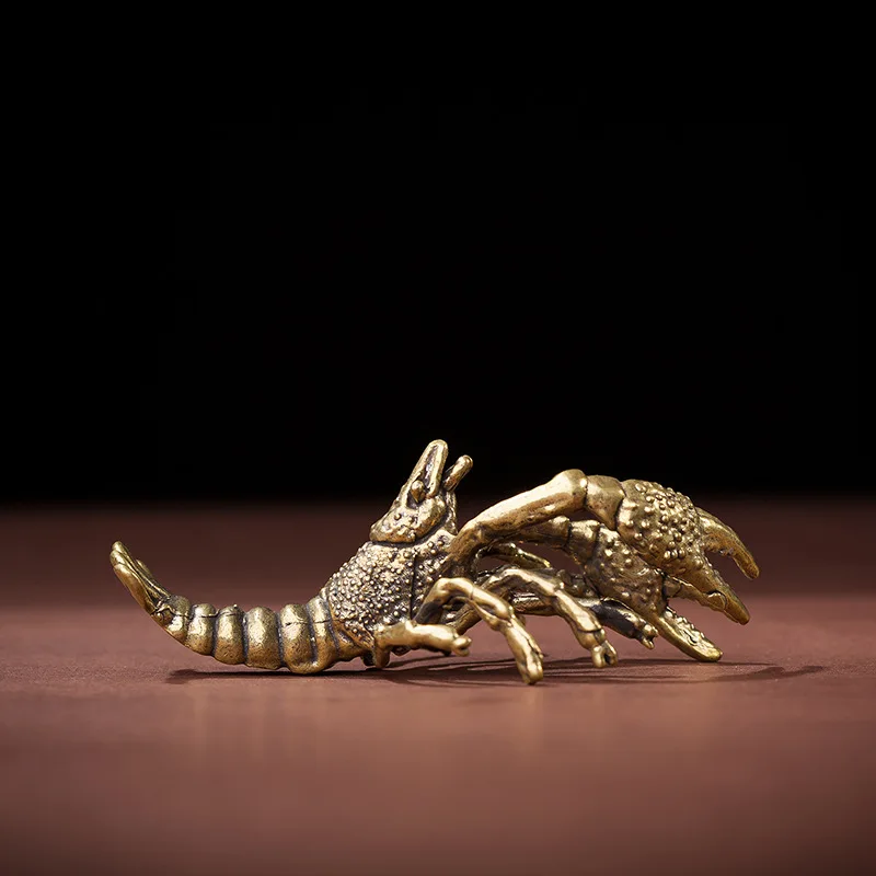 Solid Brass Artificial Animal Lobster Small Statue Miniature Figurine Ornament Lifelike Crayfish Shrimp Simulation Tea Pet Decor