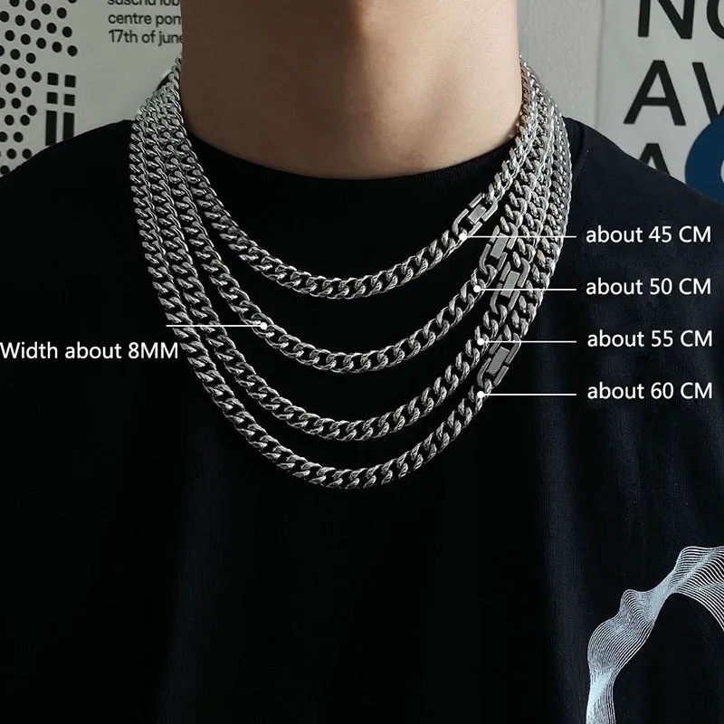 6/8 MM Stainless Steel Cuban Chains Necklace for Men Women Hiphop Punk Neck Chains Classic Cuba Necklaces Male Steel Chains New