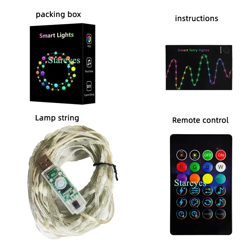 Smart RGB USB DC5V 5m 10m 15m 20m IP65 LED String WS2812B IC Magische kleur Bluetooth APP IR Afstandsbediening Kerst Licht RGB DIY Decor