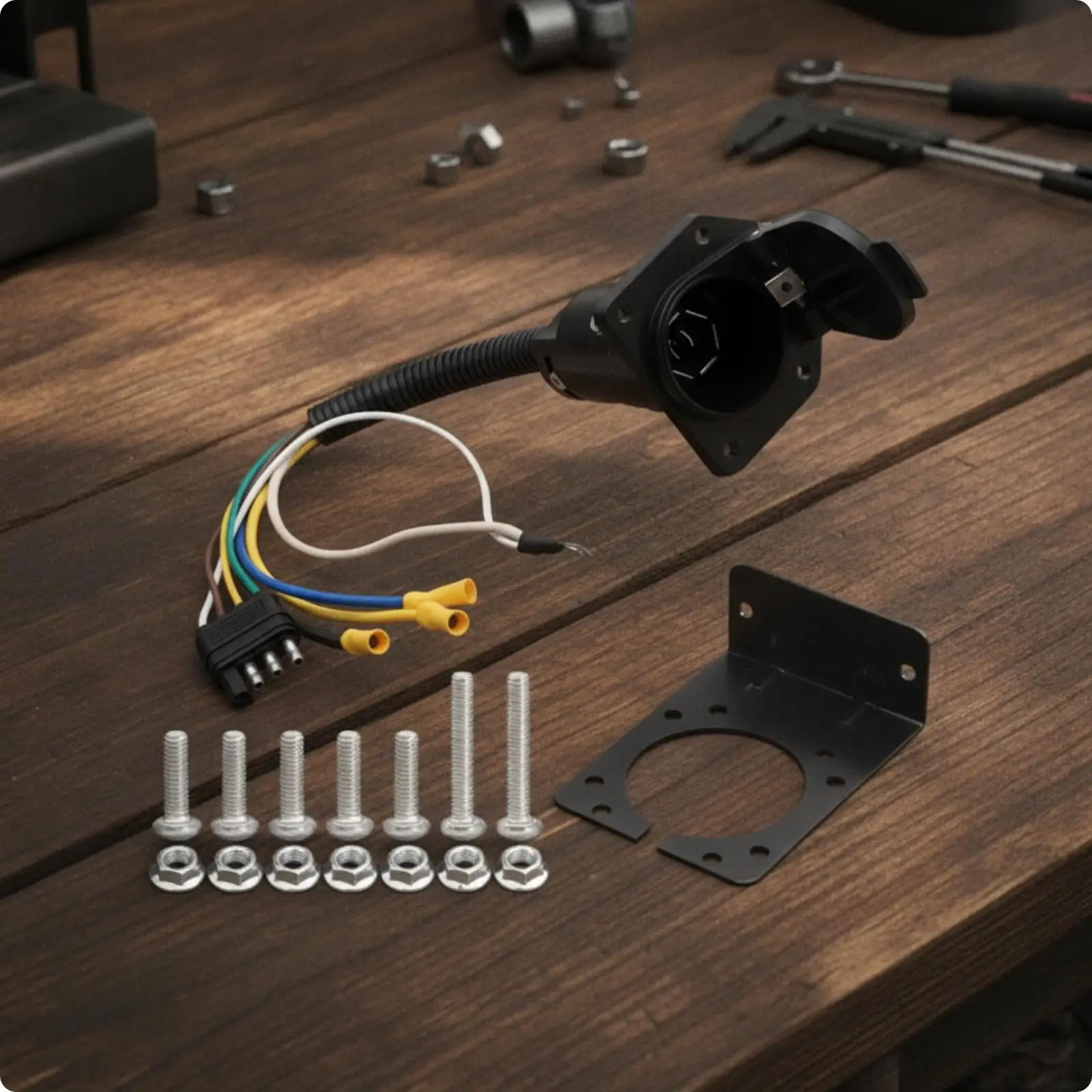 4 Pin to 7 Pin Trailer Wiring Adapter with Hardware for RV Truck Towing Connection