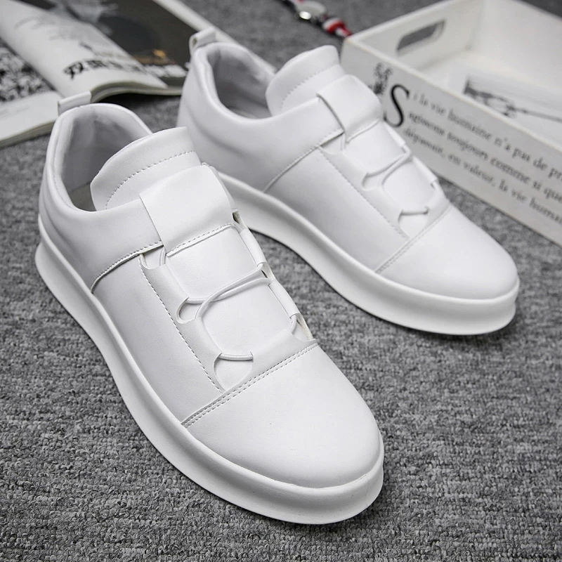 Brand Men Leather Casual Shoes Slip on Loafers Shoes White Men\'s Platform Shoes Fashion Leisure Driving Shoes Soft Moccasins