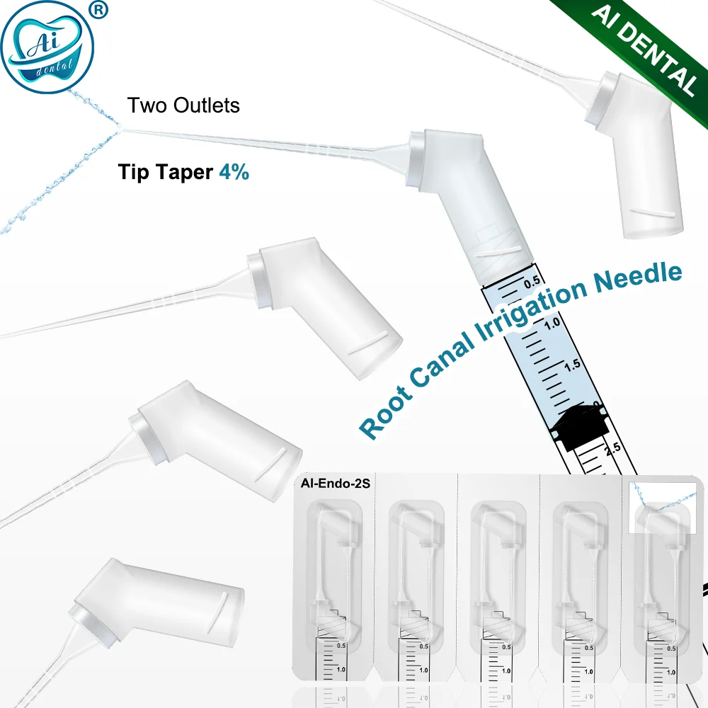 Endo-2S 30pcs Flexible Root Canal lrrigation Needle Dental Endo Syringe Tip 4% Taper Two Outlets for Dental Injection Rinse