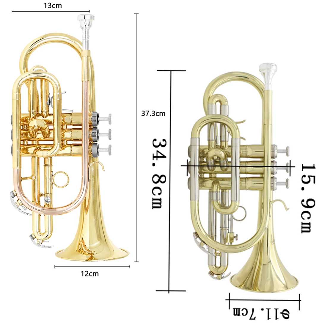 SLADE Pocket Trumpet Brass Bb Gold Lacquer Mini Trumpet with  Mouthpiece Case Strap Gloves Cleaning Kit  for Students Beginners