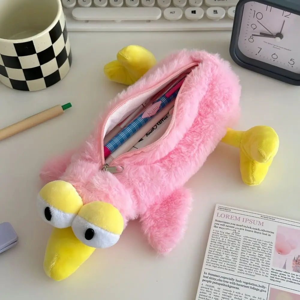 

Stationery Organizer Pink Plush Bird Pencil Bag Large Capacity Storage Plush Pencil Case Cartoon Soft Big Eyes Bird Pencil Pouch