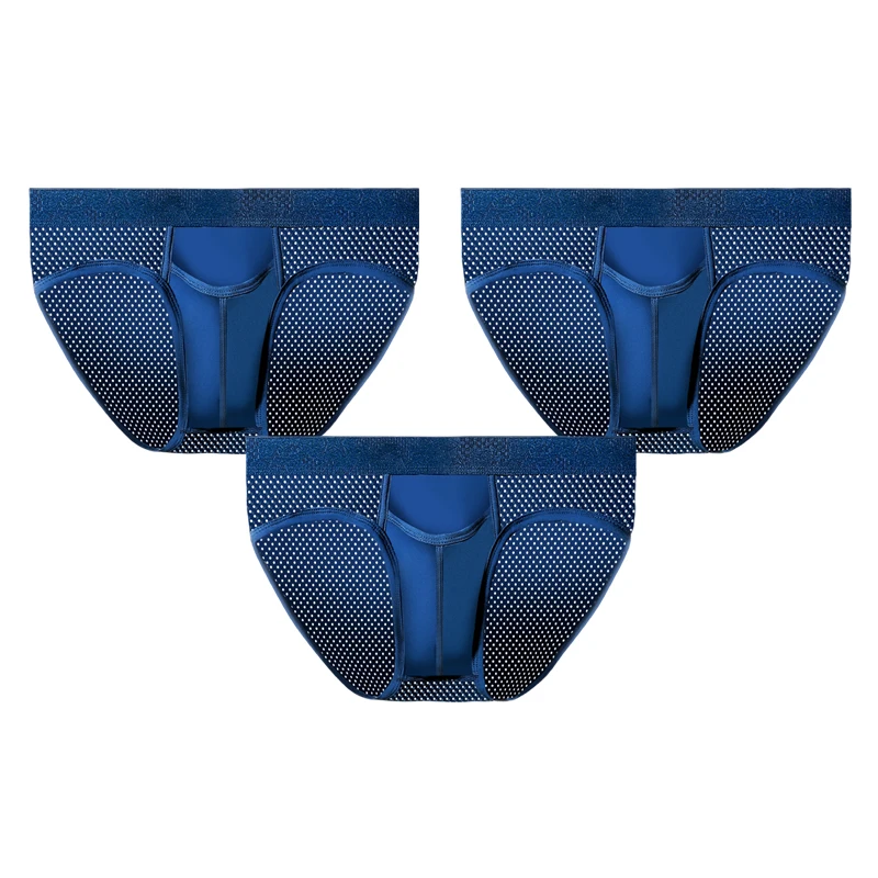 3pcs   Men's shotgun split briefs sexy U convex briefs vein ice silk scrotum support spermatic cord shorts varicose