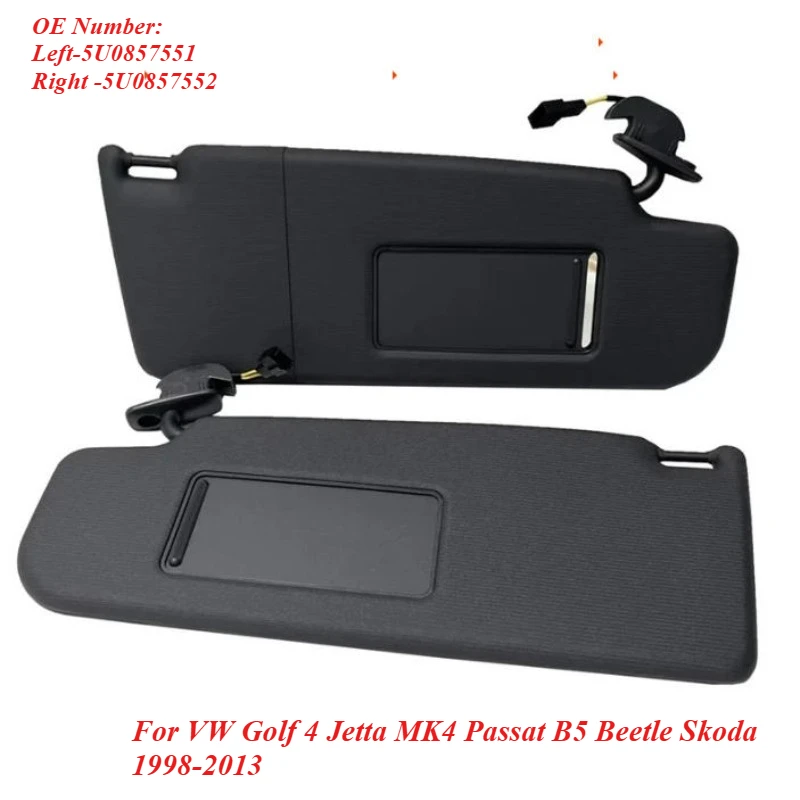 

Для VW Golf 4 Jetta MK4 Passat B5 Beetle Skoda 1998-2013 Новый черный солнцезащитный козырек спереди L или R Side 5U0857551 5U0857552 3B0857552