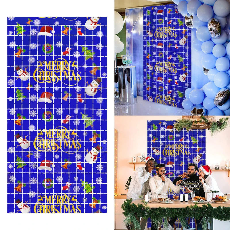 

1pcs Christmas Party Photo Booth Square Foil Curtain Metal Background 1x2m Curtain Christmas Wedding Party Decoration Articles