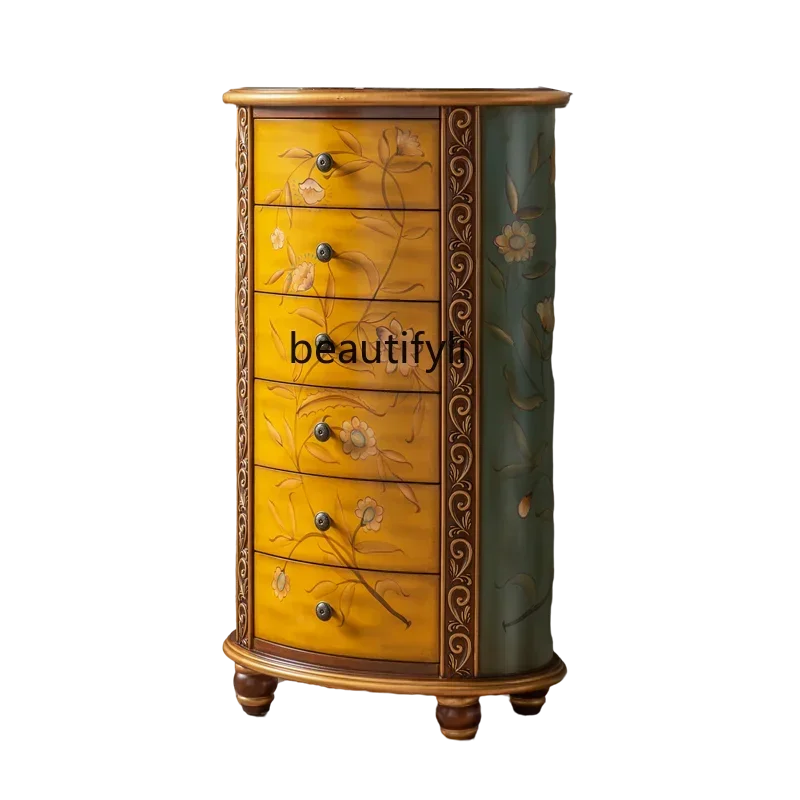 Hallway Chest of Drawers Solid Wood American Oval Clothes Closet Decorative Storage Cabinet Vintage Painted Complete Set image 5