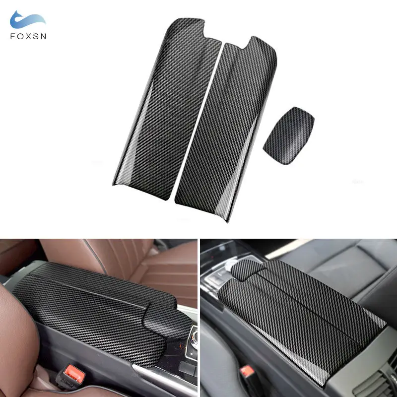 For Mercedes Benz E Class W212 2010 2011 2012 2013 2014 2015 Car Center Armrest Box Cover Trim Carbon Fiber Grain / Bright Black