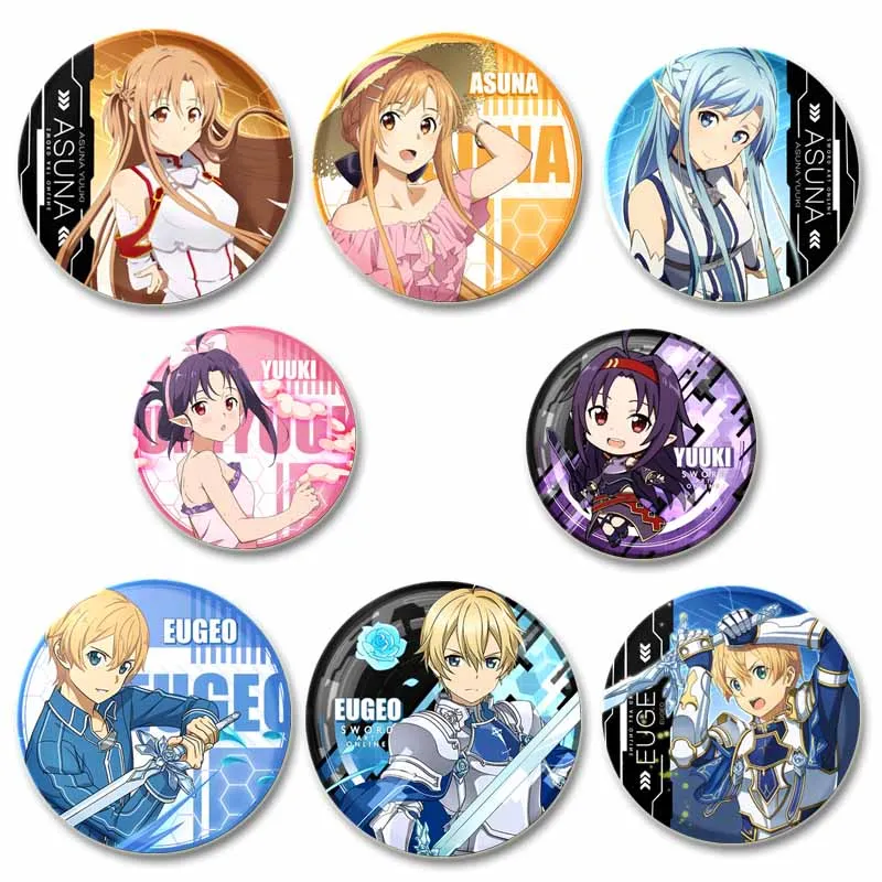 Sword Art Online Cartoon Tin Sheet Round Enamel Pin, Handmade Tinplate Brooches, Breastpin for Backpack Clothes Gift Accessory