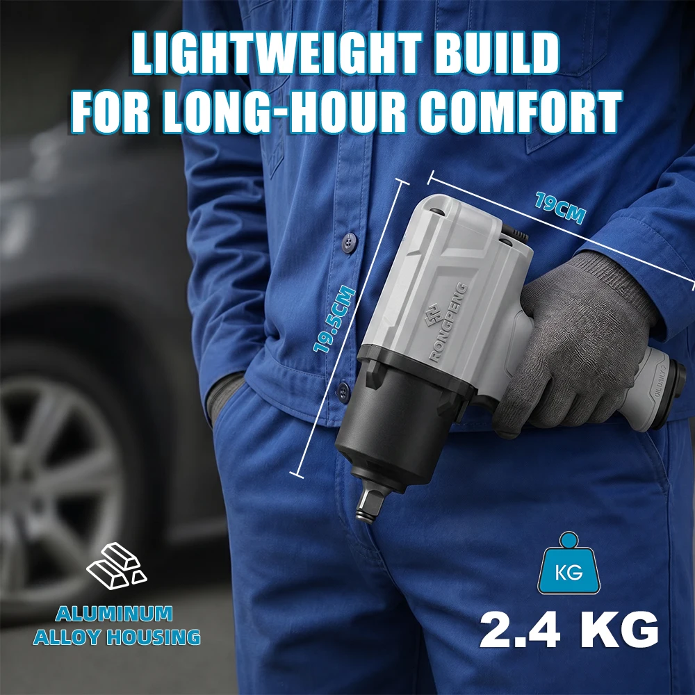 RONGPENG R916 1/2-Inch Aluminum Air Impact Wrench Tools Twin Hammer Pneumatic Impact Gun for Auto Repair and Tire Shop