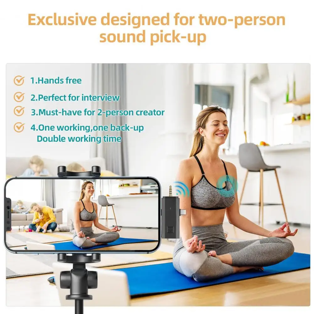 Wireless Lavalier Microphone 3.5mm Jack Interface Microphone Ultra-low Delay Wireless Dual Lavalier Microphone with for Video