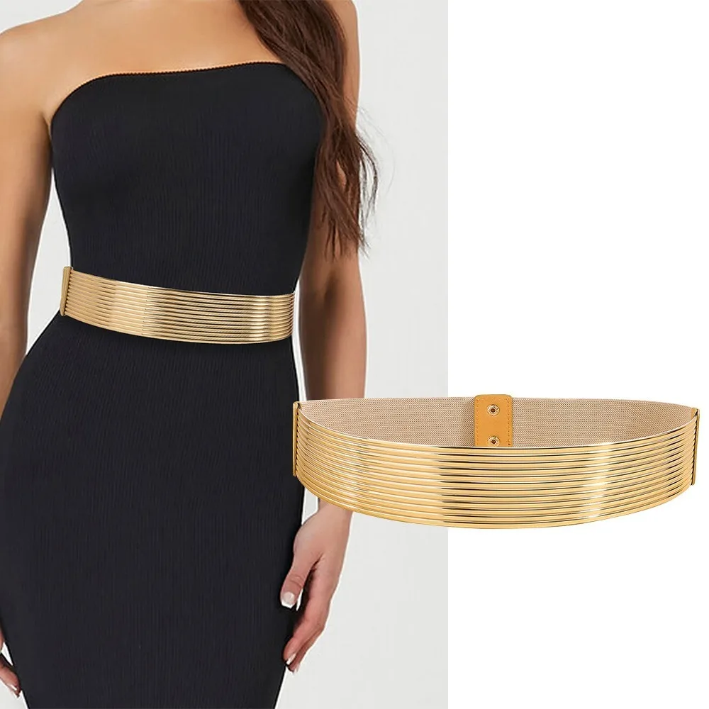 High Quality Gold Waist Belt Elastic Bright Tight Waistband Wide Dress Belt  for Women - AliExpress 200000297