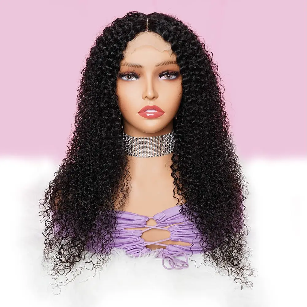 

4x1 Lace Closure Wig Jerry Curly Human Hair Transparent Lace Wigs T Middle Part Long Curly Testa Hair Pre-Plucked Natural Color