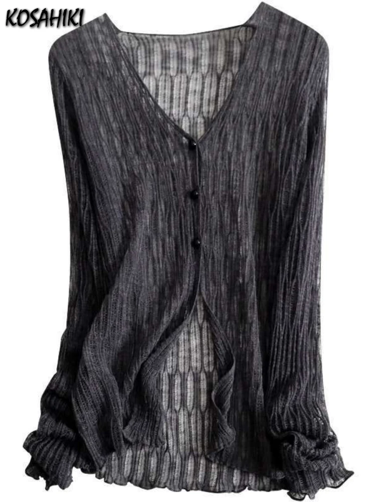 Sonnenschutz Y2k Ästhetische Frauen Strickjacke 225 Solide Lose Streetwear Gestrickte Tops Harajuku Casual Einreiher Grunge Tops