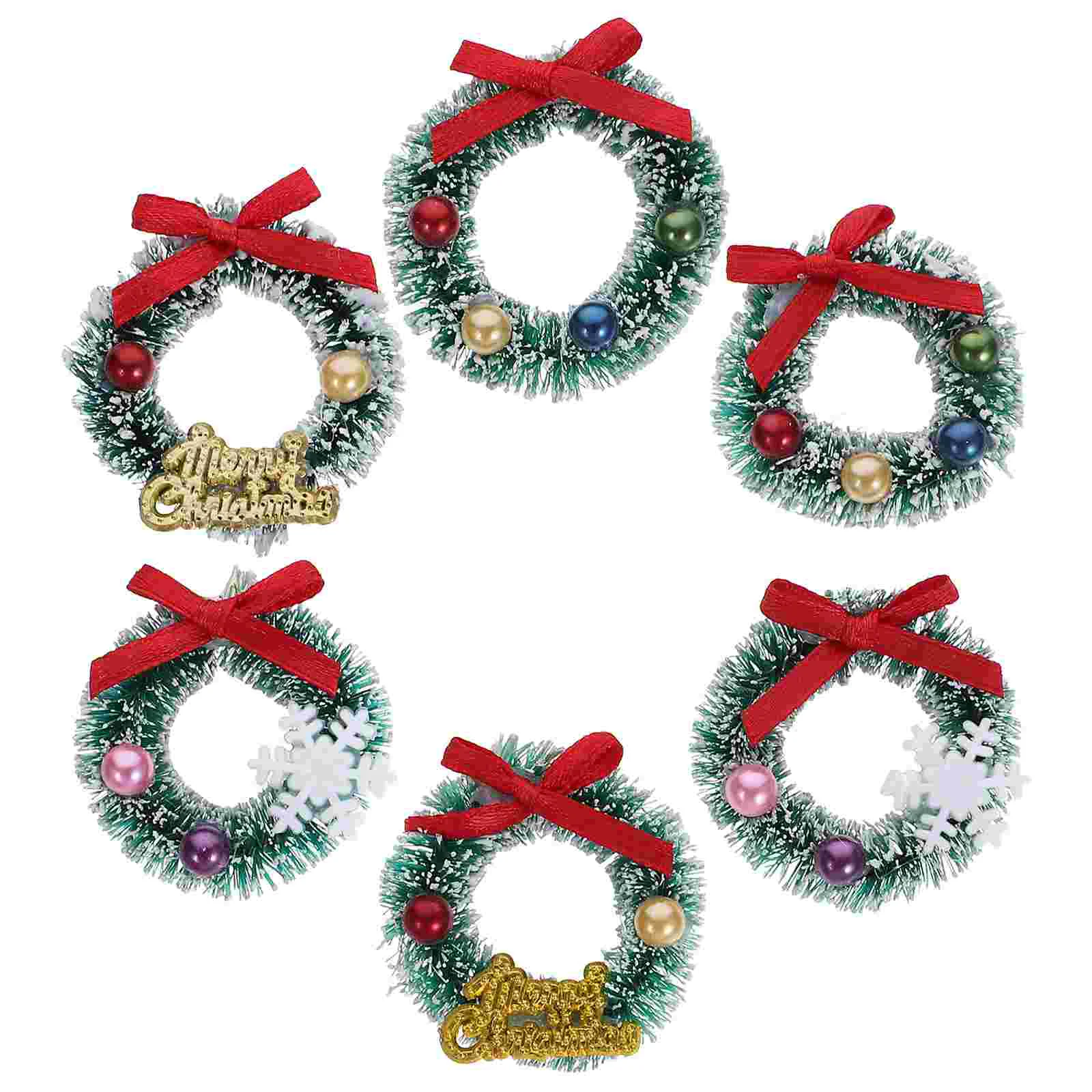 

6 Pcs Christmas House Micro Landscape Decoration Ornaments Garland Mini Wreath Miniature Wreaths Hanging Xmas