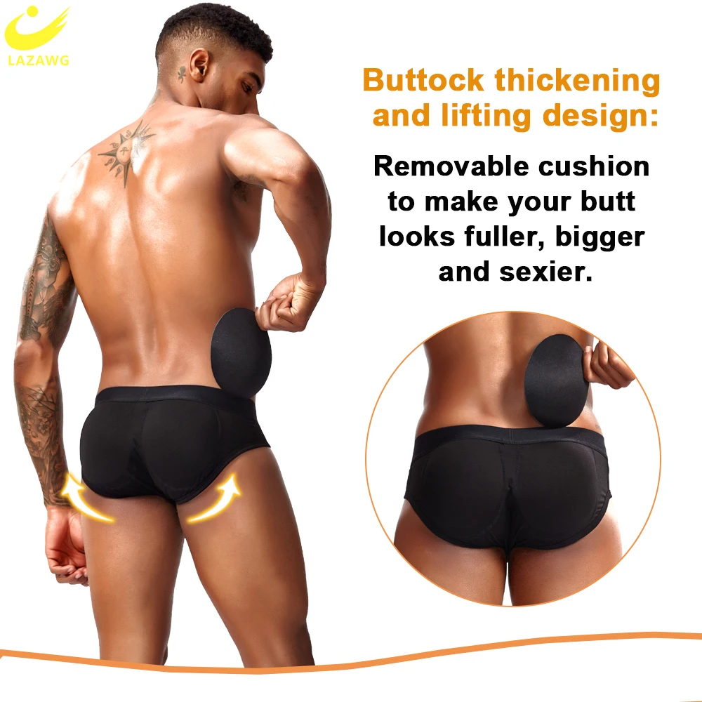 LAZAWG Padded Butt Lifter Panties for Men Hip Enhancer Brief Slimming Panty Push Up Underwear Low Waisted Shapewear Fitness