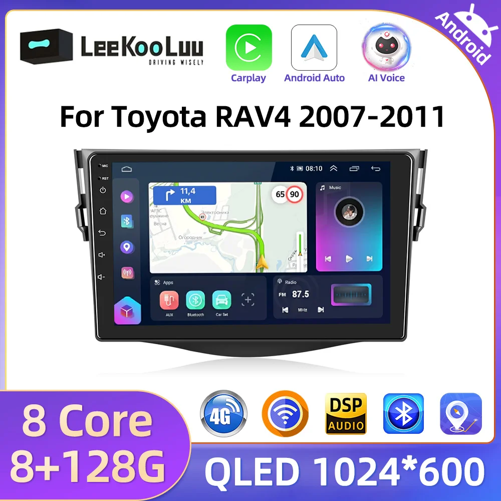 LeeKooLuu 8+128G CarPlay Android Auto Radio For Toyota RAV4 2007-2011 Car Multimedia Video Player 2 Din AutoRadio 4G GPS Stereo